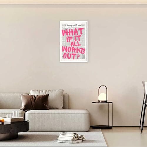 Drimiler Retro Newspaper Pink Font Poster What If It All Works Out Canvas Wall Art Positive Affirming Quote Minimalist Prints Painting For Home Bedroom Dorm Wall Decor 8x12in Unframed thumbnail 6