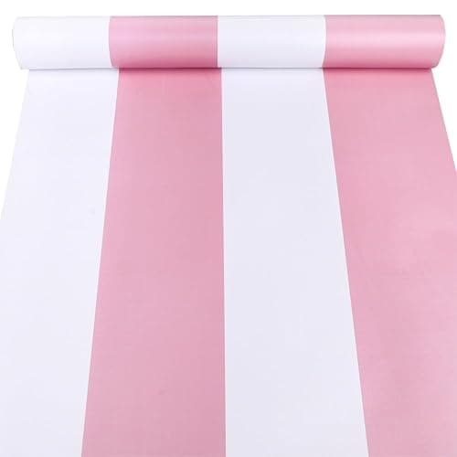 Pink and White Stripes Peel & Stick Shelf Liner Removable Contact Paper Wallpaper for Drawer Cabinet Nursery Decor 17.7" x 117" - 17.7"W x 117"L - Image 1