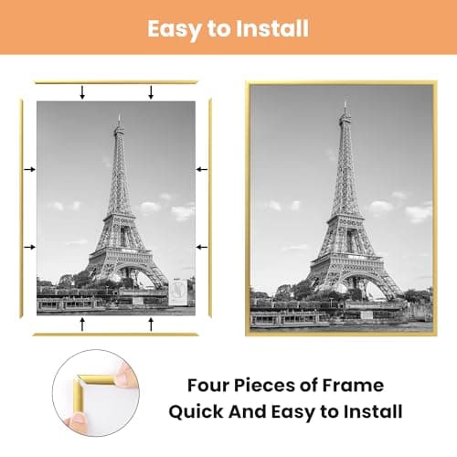 upsimples 18x24 Picture Frame Gold 3 Pack, Scratch-Proof Poster Frames 18 x 24 for Photo Gallery - Slide-In Strips, Horizontal or Vertical Wall Mounting thumbnail 3