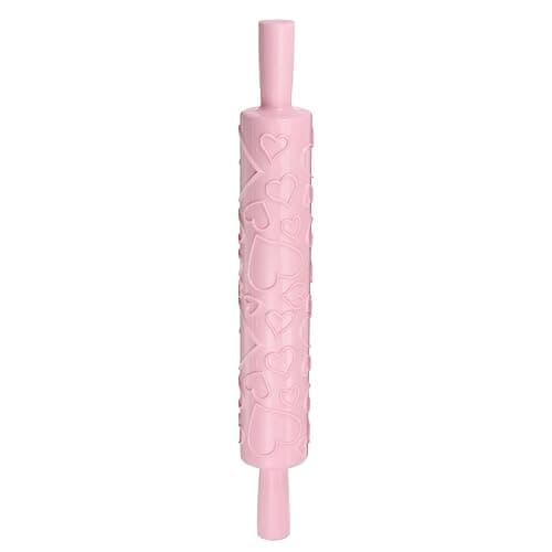 HARFINGTON Pattern Embossed Rolling Pin 14.57" x 1.97" Heart 3D Pattern PP Plastic Non-Stick Embossing Textured Rolling Pins for Baking Cookie Fondant Pastry Clay Dough, Pink thumbnail 2