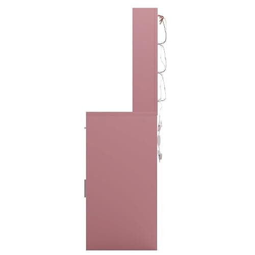 LIVELYGLOW Lighted Makeup Vanity Desk, 35.4“W x 15.7'”D x 54“H, Pink (with Lights and Mirror, Dimming Fuction, 2 Drawers and 1 Cabiniet, Open Shelves) thumbnail 11