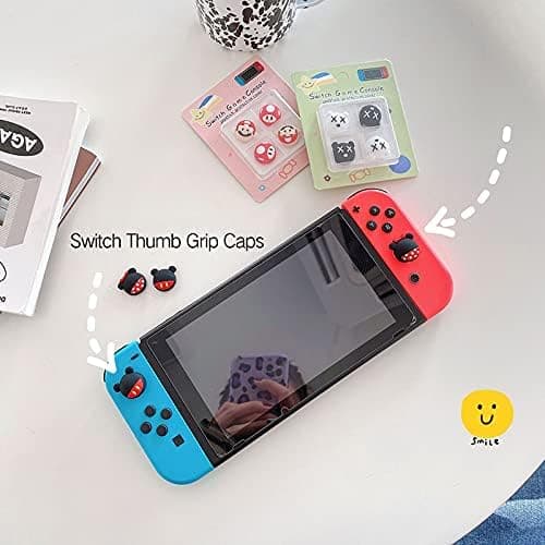 PERFECTSIGHT 4PCS Cute Thumb Grip Caps Compatible with Nintendo Switch/OLED/Lite Console, Kawaii Soft Skin Silicone 3D Analog Stick Button Cover for NS Joycon Controller, Joystick Cap, Black & White thumbnail 6