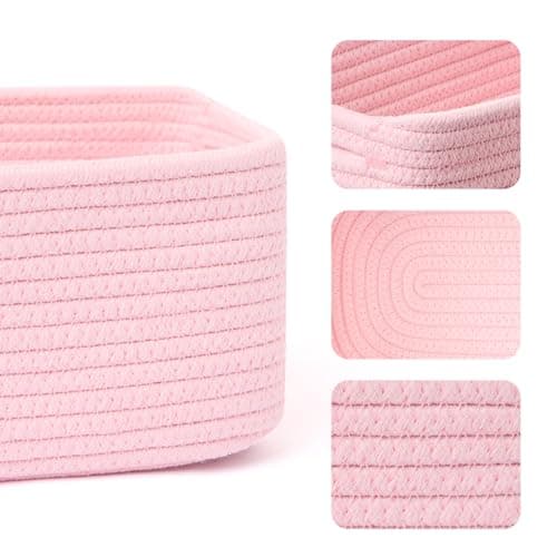 MiniArk Small Storage Baskets for Organizing | Closet Organizer Bins | Shelf Toy Basket | Woven Rope Baskets | Cube Decorative Box | Shallow Basket | 13x8.5x5.1” | 4 Packs Light Pink thumbnail 2