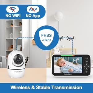 HelloBaby No WiFi Baby Monitor 5" Screen 30-Hour Battery Pan-Tilt-Zoom Video Upgrade with Camera and Audio, Night Vision, VOX, 2-Way Talk, 8 Lullabies and 1000ft Range, HB6550 thumbnail 5