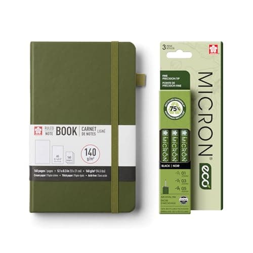 Sakura A5 Notebook & Pigma Micron Bundle - Creative Set for Journaling, Sketching & Writing - A5 Notebook with 140 GSM Paper - Archival Ink Pens - Stationery Bundle - 5.1 x 8.3" - Image 1