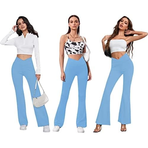 DLOODA Women's Flare Leggings with Pockets-Crossover High Waisted Bootcut Yoga Pants-Tummy Control Bell Bottom Leggings thumbnail 2