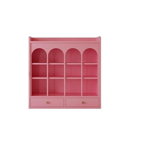 GHuBafy 3 Tier Grid Mug Rack, Wooden Cup Holder with 2 Drawers, Arch design Mug Holder, Multifunctional Perfume Organizer, Countertop Organizer for Living Room, Kitchen(Pink) - Image 1
