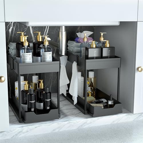 DEKAVA Under Sink Organizer 2 Pack, Bathroom Organizers, 2 Tier Sliding Cabinet Basket Organizer Drawer, Multi-Purpose Bath Collection Baskets for Bathroom (Black) - Image 1