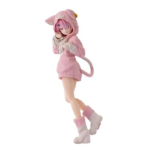 YLEAFUN Rem and Ram Figure, Anime Action Figure 21.5cm Cat Ear Girls Remu/Ramu Pink Parker Suit Model Collectible Statue Decoration Ornament for Fans - Image 1
