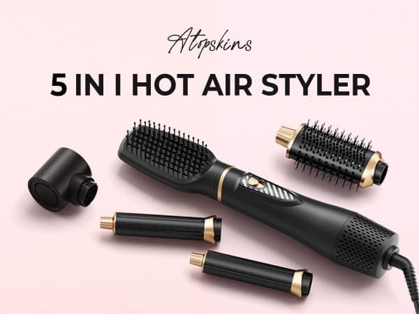 Atopskins 5 in 1 Blow Dryer Brush Set, 1000W Professional Hot Air Styler, Ionic Hair Dryer Brush, 3 Heat Settings, Auto Curling, Fast Drying, Ideal Hair Styling Tools Gift for Women (Black Gold) thumbnail 2