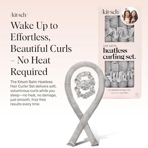 Kitsch Satin Heatless Curling Set – Heatless Curls Overnight with 34" Hair Curler & 2 Satin Scrunchies – Comfortable Hair Curlers to Sleep In for Frizz-Free, No Heat Damage Styling - Silver thumbnail 2