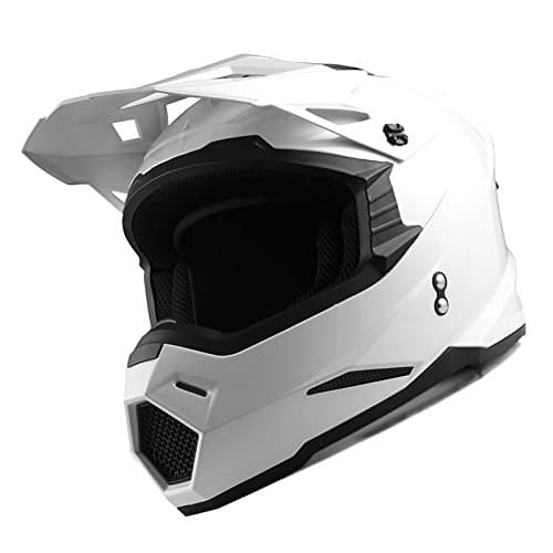 1Storm Motocross Adult Helmet BMX MX ATV Dirt Bike Helmet Glossy White + Goggles + Skeleton White Glove Bundle thumbnail 2