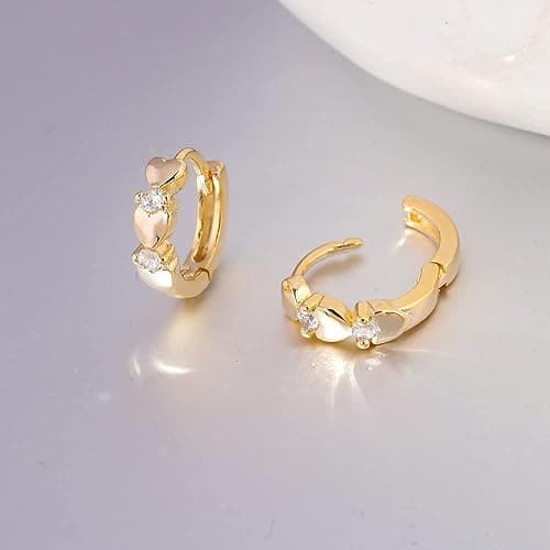 CiNily 14K White Gold Plated Small Hoop Earrings for Women Girls Heart Cubic Zirconia Hypoallergenic Earrings thumbnail 8
