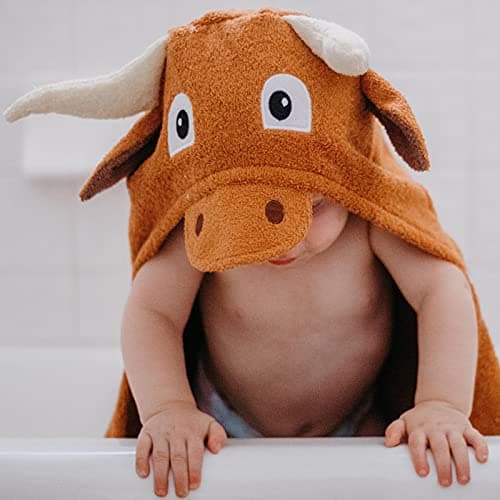 Yikes Twins Hooded Baby Towel for Kids 2-8 | Large 100% Cotton Baby Towel for Girls or Boys | Unisex Cute Texas Longhorn Bath Towels for Babies and Toddlers thumbnail 4