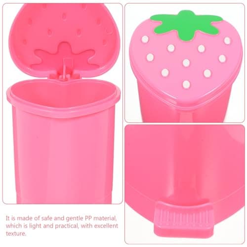 Garneck Mini Strawberry Desktop Trash can with Lid 4.13X3.54In Cute Pink Garbage Bin for Home Office Bedroom Storage and Wastepaper Organizer thumbnail 3