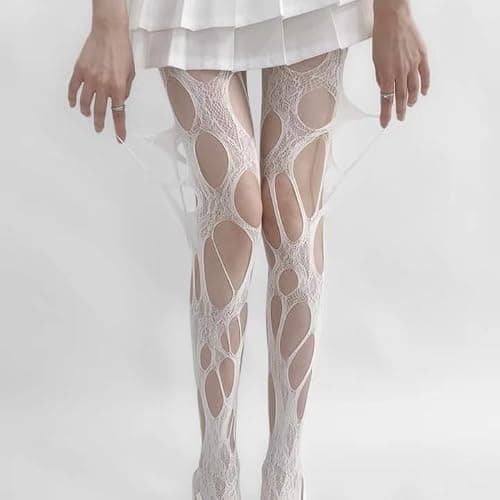 mdgfge 2 Pair Women Fishnet Ripped Tights Irregular Distressed Sexy Big Hole Mesh Thigh-High Stockings Lace Sheer Y2k Pantyhose for Halloween Cosplay Masquerade Party Outfit Accessories thumbnail 7
