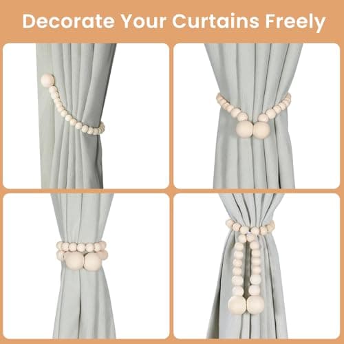 KLOGTSIND Magnetic Curtain Tiebacks, Curtain Holdbacks for Curtains 2 Pack, Wood Bead Curtain Holders for Boho Bedroom Decor, Baby Nursery Decor, Farmhouse Decor thumbnail 4