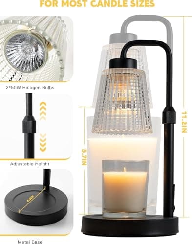 Candle Warmer Lamp with Timer & Dimmer – Adjustable Height Wax Melter for Scented Jar Candles – Flameless Electric Candle Heater for Home Fragrance & Gifts (Black) thumbnail 2