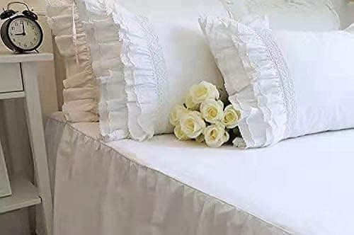 2-Pack White Pillow Shams Shabby Chic Pillowcases with Lace Ruffles Vintage Pillow Covers Cotton Queen Size 20"X30" Luxury Elegant thumbnail 7