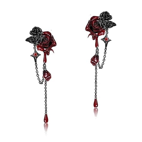 Gothic style personality red rose earrings Fashion punk style black earrings exquisite ladies accessories - Image 1