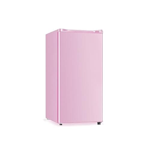 Seaoola Mini Fridge with Freezer, Single Door 3.1 Cu.Ft, Compact Mini Refrigerator, LED Light, Adjustable Thermostat, Removable Glass Shelves, Small Refrigerator for Dorm/Office/Bedroom(Pink) thumbnail 3