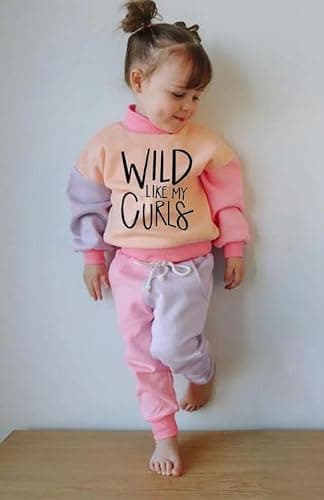 WZTYYDS Toddler Baby Girl Clothes 1T 2T 3T 4T 5T Fall Winter Outfits Contrast Color Long Sleeve Sweatshirt + Pants Sets thumbnail 2