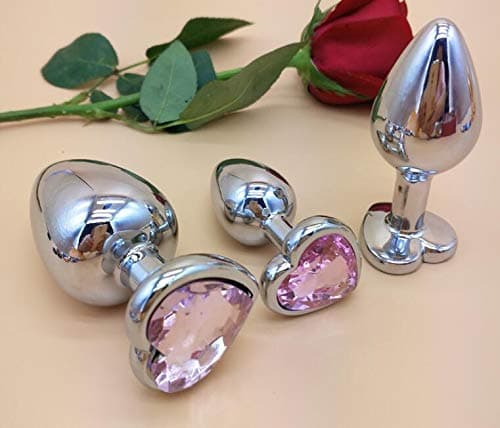 3Pcs Anal Plug Sex Toys, Metal Anal Butt Plugs Training Kit with Heart-Shaped Jewelry Base Adult Sex Toys & Games for Women Men Couples Beginners Large/Medium/Small,Pink thumbnail 4