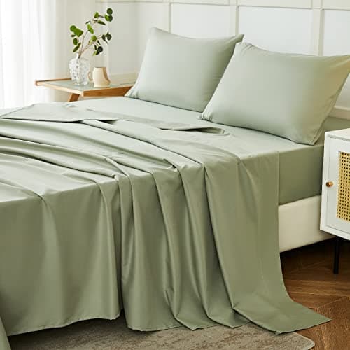 ILAVANDE Sage Queen Sheets Set 4 Piece, Hotel Luxury Super Soft 1800 Series Microfiber Queen Bed Sheets Set-Wrinkle Free & Breathable-14" Deep Pocket Sage Green Sheets(Queen,Sage Green) - Sage Green - Queen - Image 1