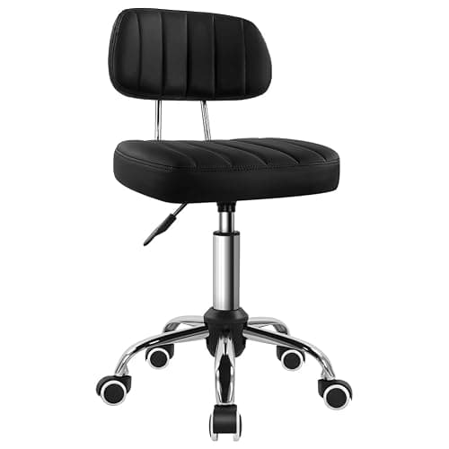 BFTOU Black Square Swivel Stool with Wheel for Work SPA Shop Massage Height-Adjustable and Cost-Effective Rolling Stool Chair with Back - Image 1