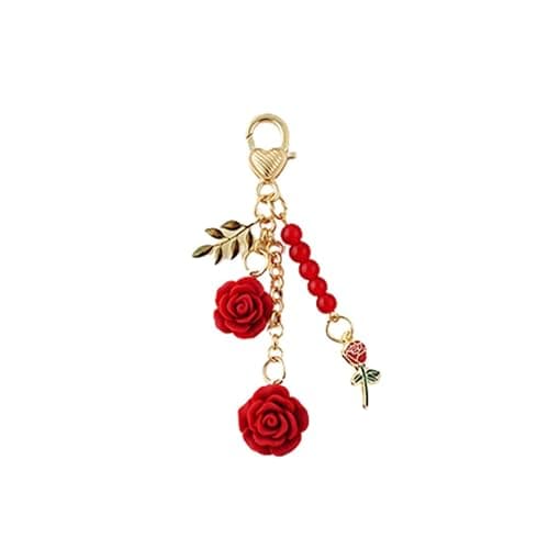 Fuqimanman2020 Rose Keychain Flower Charm Keychain with Chain Tassel Colorful Rose Pendant Keyring for Women