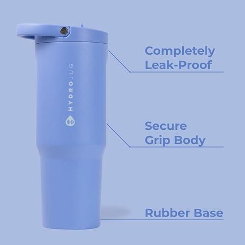HydroJug Sport - Stainless Steel Tumbler with Straw, Vacuum Insulated, 32oz Leakproof Water Bottle, Ergonomic Design, Reusable, Dishwasher Safe, Rubber Base, Durable for Gym or Outdoors, Light Blue thumbnail 3