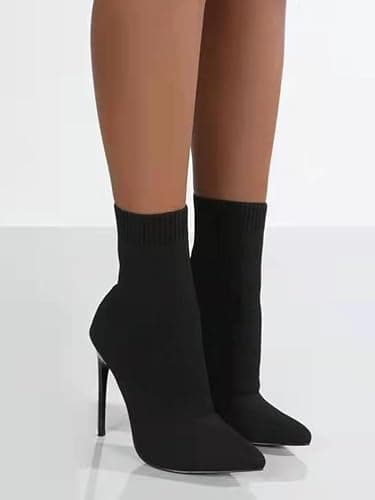 ticticlily Femmes Bottes à Talons Hauts Automne et Hiver Mode Confortable Bout Pointu Talons Hauts Bottes Longues Stretch Tricot Bottines pour Talon thumbnail 2
