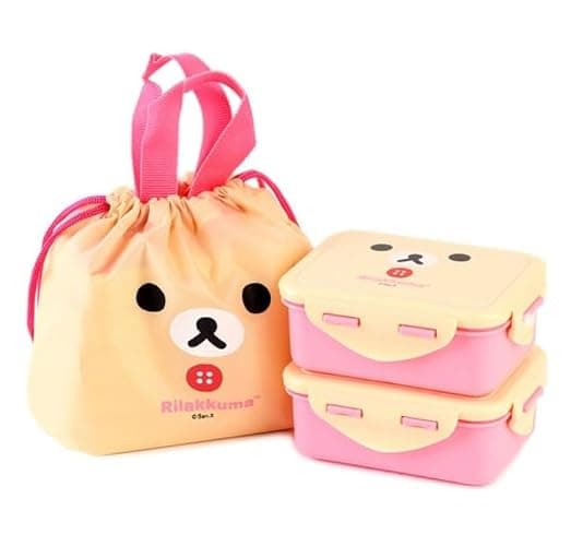 Cute Bear Bento Box, Lunch Box with Bag, Snack Containers Set, 4.9 x 3.6 x 1.9 inches (Ivory) - Image 1