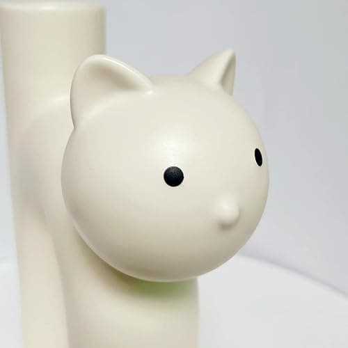 GeLive Cat Ceramic Vase Kitty Bud Vase Waterproof Flower Vase Plant Holder, Handmade Artistic Table Centerpieces Home Decor for Cat Lovers, Unique Gift Idea (Cream White) thumbnail 5
