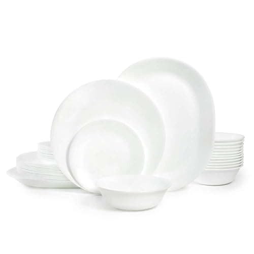 Corelle Vitrelle 38-Piece Service for 12 Dinnerware Set, Triple Layer Glass and Chip Resistant, Lightweight Round Plates and Bowls Set, Winter Frost White - Image 1