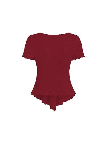 GORGLITTER Damen Bauchfreies Oberteil Tiefer V Ausschnitt T-Shirts Kurz Sommershirt Kurzarmshirt mit Knoten thumbnail 2