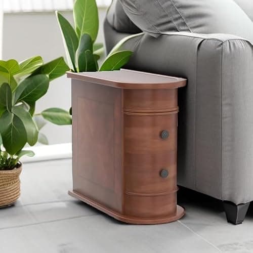 LITTLE TREE Wood End Table with 2 Drawers Sofa Side Table, No Assembly Required Vintage Slim Nightstand Bedside Table for Bedroom thumbnail 8