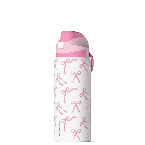 Hydrapeak Oasis 32 oz Fun Sticker Print Water Bottle with Chug Lid, Stainless Steel Insulated Water Bottle For Men and Women, Pink Bows - Pink Bows