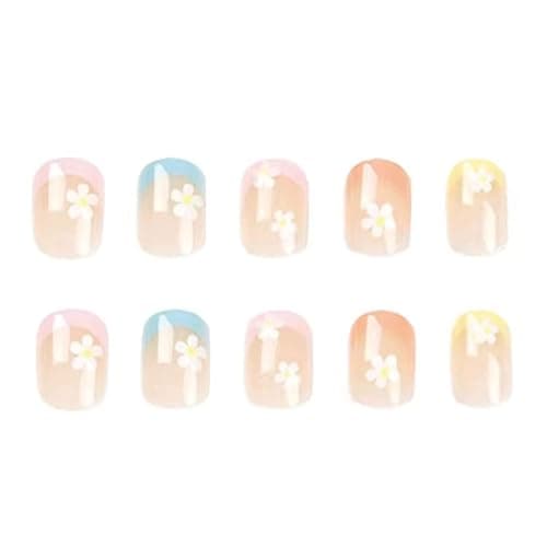 Hkanlre Square French Press on Nails Short Cute Fake Nails Acrylic Flower False Nails for Women and Girls 24PCS thumbnail 3