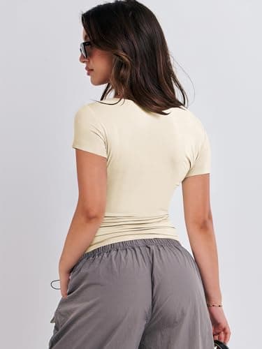 ANRABESS Women’s 3 Pack Short Sleeve Shirts 2026 Crop Tops Tight Fitted Basic Tees Workout T Shirts Y2k Clothes Summer Outfit Black White Apricot X-Small thumbnail 4