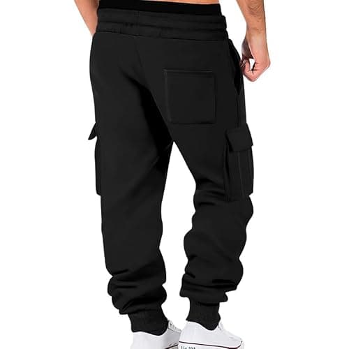 TRFIC Mens Fleece Cargo Sweatpants Heavyweight Elastic Waist Pants with Pockets Baggy Drawstring Jogger Pants thumbnail 2