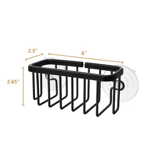 SunnyPoint NeverRust Kitchen & Bathroom Sink Caddy for Sponges, Scrubbers, Soap, 6" x 2.5" x 2.65", with Adhesive Mount - Additional Suction Cup Included –Aluminum (Black) thumbnail 3
