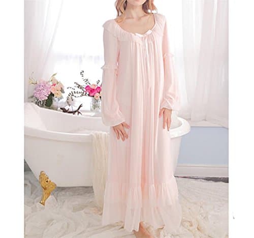 SINGINGQWEEN Women's Vintage Victorian Nightgown Long Sleeve Sheer Sleepwear Pajamas Nightwear Lounge Dress thumbnail 3