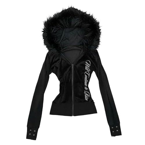 GGOOB Women's Y2k Faux Fur Hood Zip Up Hoodie Teen Girls Cute Winter Crop Coats Y2k Emo 2000s Fitted Hem Hoodies thumbnail 5