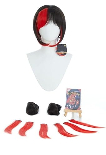 Micotaku Miraculous Ladybug Shadybug Cosplay Wig Black and Red Wig With Two Hair Buns and Six Red Hair Pieces Halloween Costume Party Outfit for Christmas Synthetic Wig+ Wig Cap thumbnail 5
