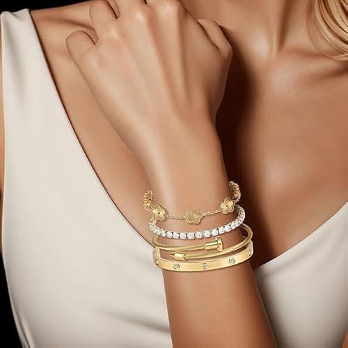 Hidaily 4Pcs Love Bracelet Set, Plated Bracelet Sets, Adjustable Gold Stack Bracelets thumbnail 5