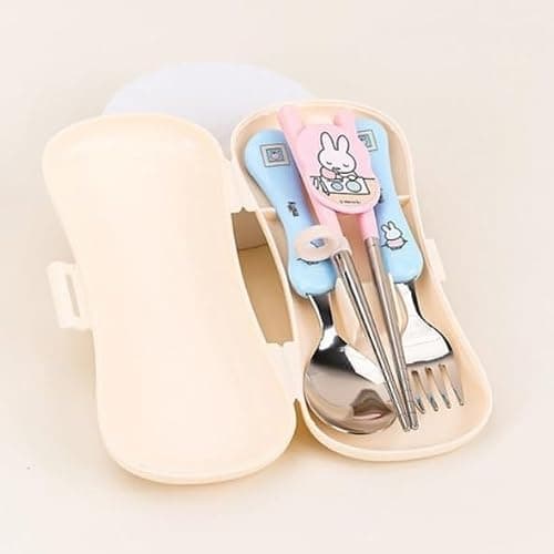 Cute Fork, Spoon, and Chopsticks Flatware Set with Case, Stainless Steel (Ivory) thumbnail 2