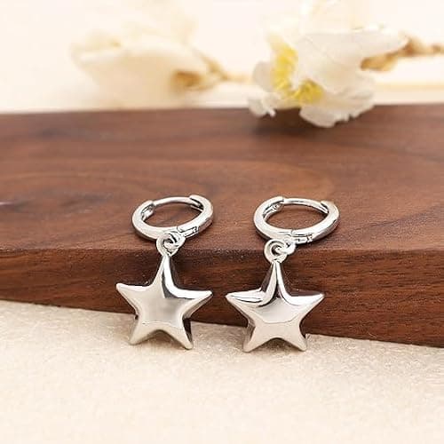 Jean Beau Hoop Huggie Charm Gold Silver Sun Star Earrings for Women, Trendy Puffy Drop Earring Prom Fashion Accessories Jewelry Gift thumbnail 5