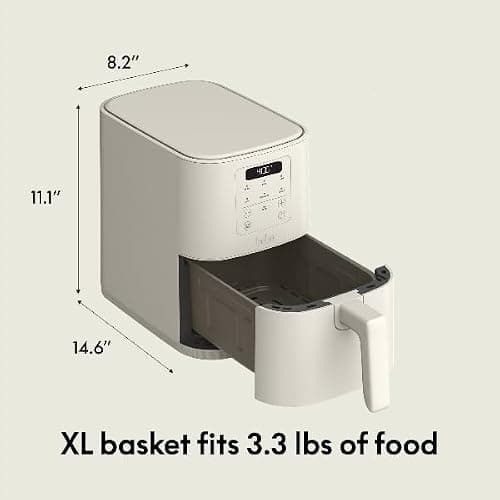 bella 4Qt Slim Air Fryer, Fits-anywhere™ Kitchenware, EverGood™ Ceramic Nonstick Coating, Adjustable Temperature, 6 Preset Cooking Options, 60 Min Auto Shutoff w Audible Tone, 3.3lb Capacity, Oatmilk thumbnail 2