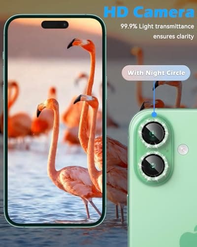 CloudValley for iPhone 17 Glitter Camera Lens Protector, Bling Ultra-HD Tempered Glass Cover with Metal Ring, Sparkly Anti-Scratch Accessories for Women, Easy Installation, Glitter Sage thumbnail 4